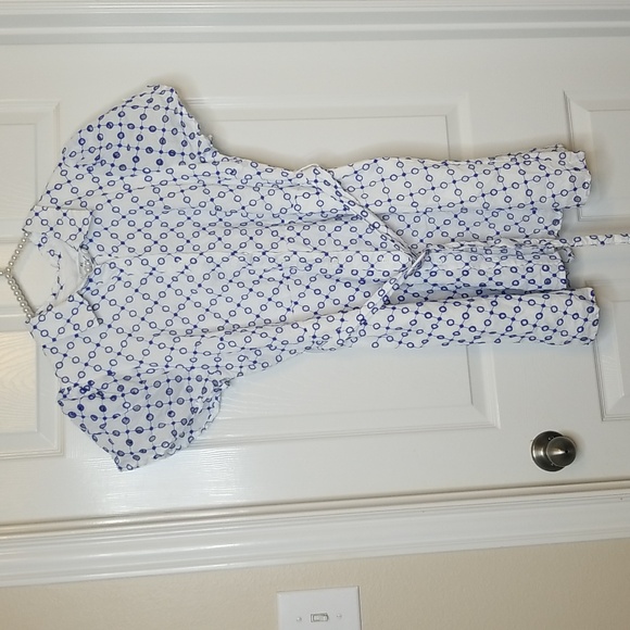 Alexis Dot Tulip Short Sleeve Blue White Embroidered Mini Dress - Picture 5 of 16